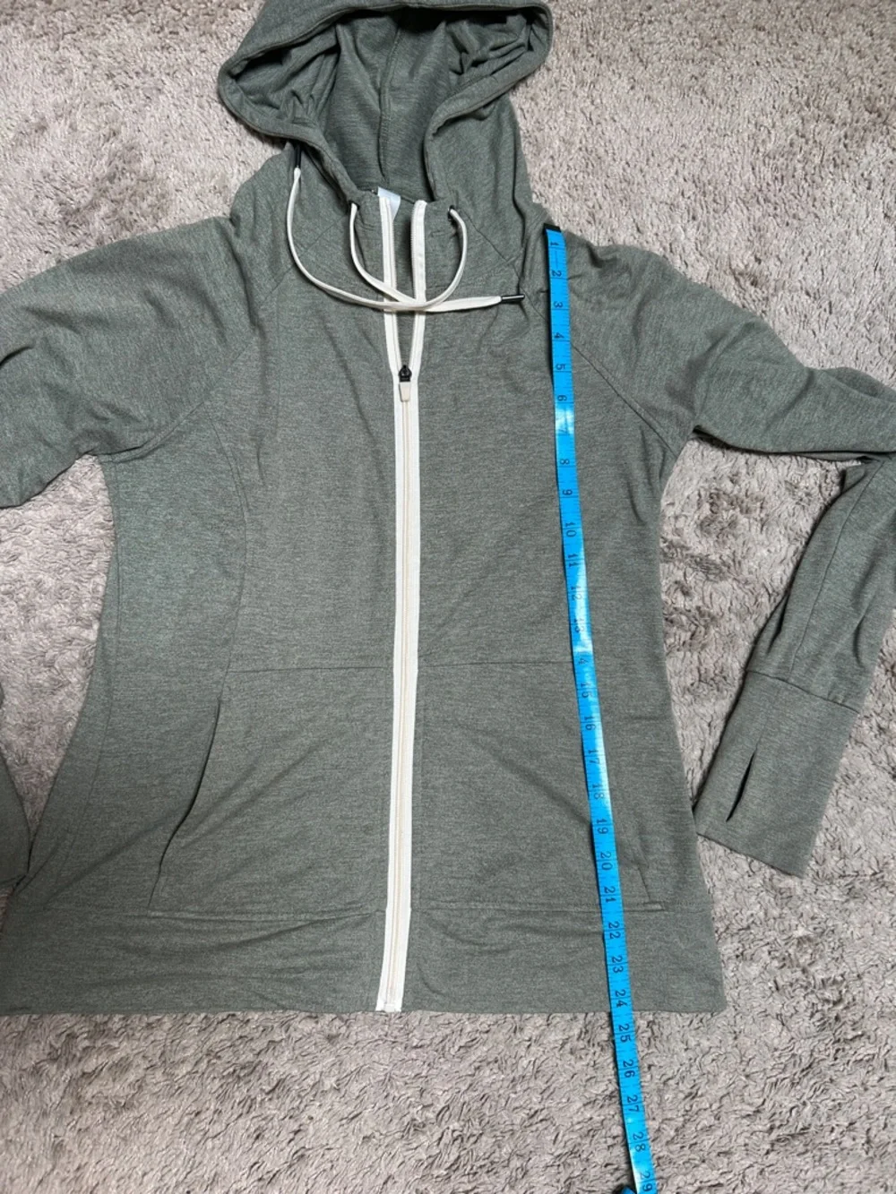 Lightweight Olive Green Zip Hoodie with Drawstrings - Picture 4 of 6